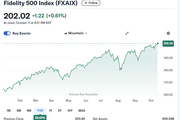 fidelity FXIAX year to date